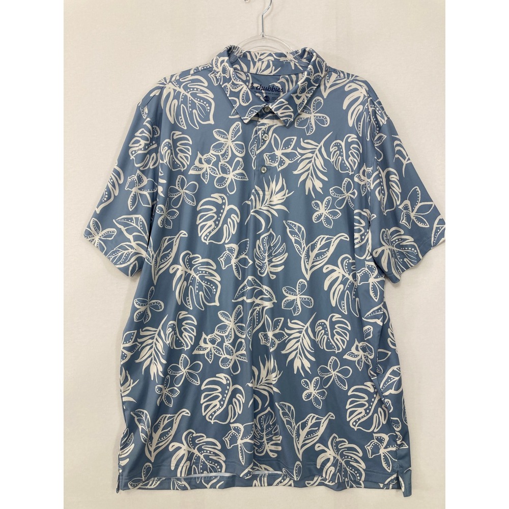 Chubbies Mens Polo Shirt XXL Blue Tropical Floral Performance Golf Short Sleeve